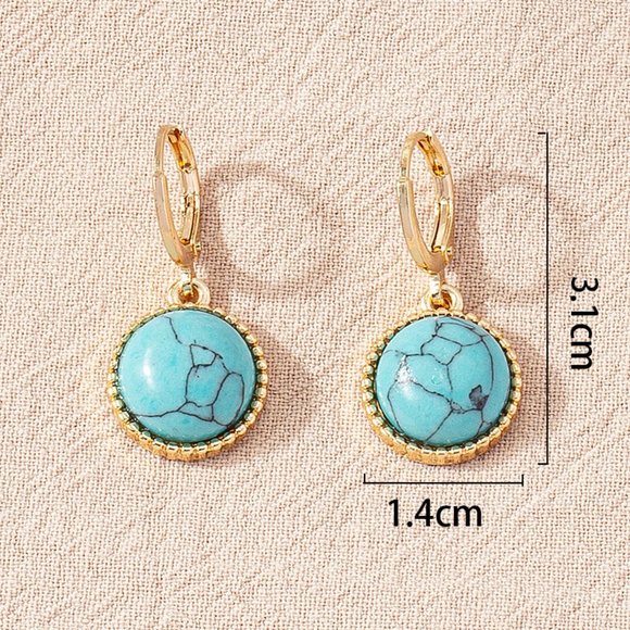 Western Southwestern Gold & Turquoise Round Boho Huggie Earrings NEW - Picture 5 of 6